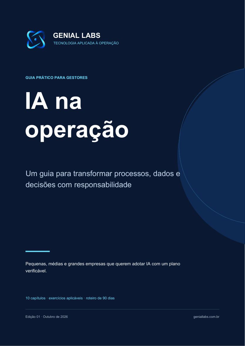 Capa do e-book IA na operação: escolha e conduza o primeiro projeto